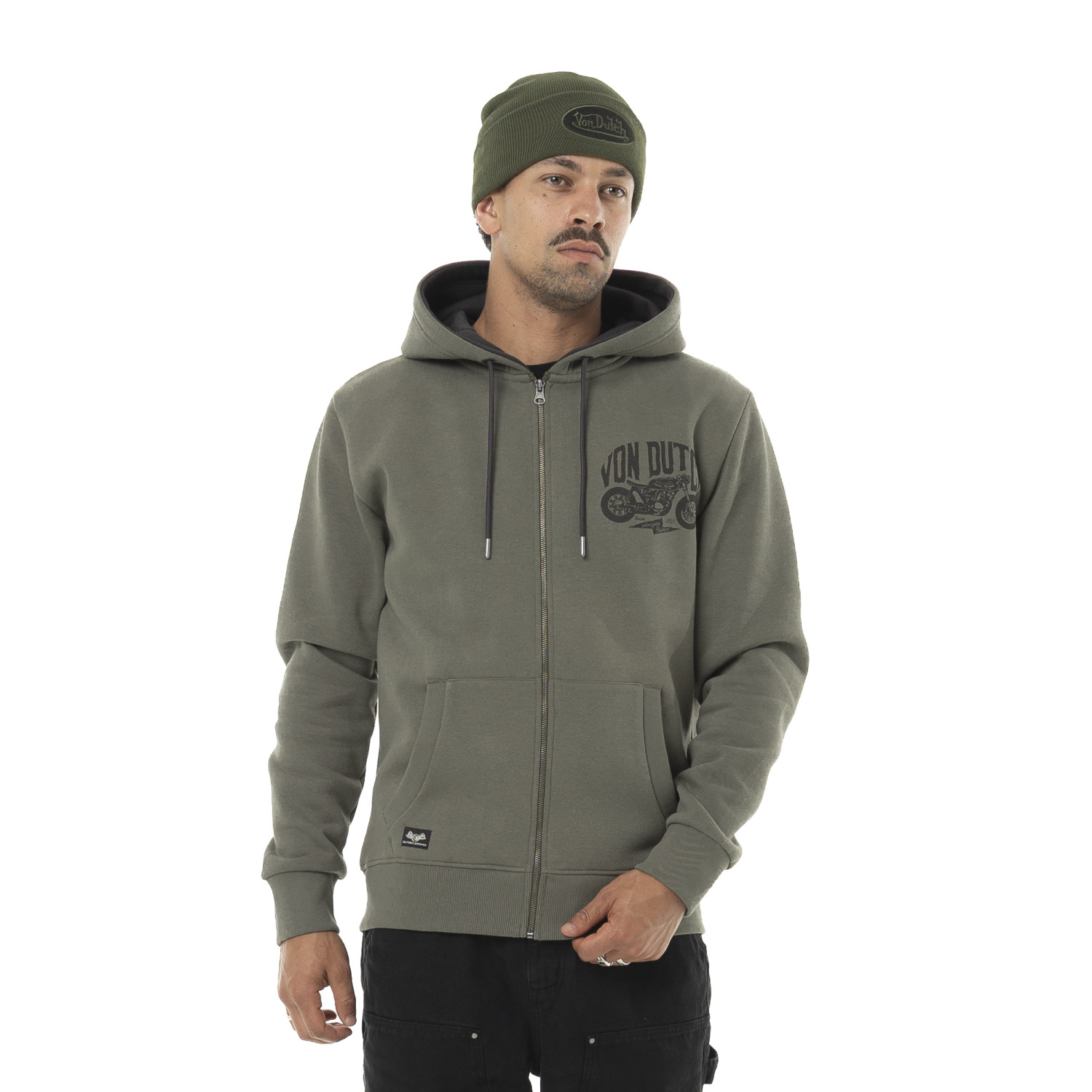 Sweat zippé homme à capuche en molleton avec print devant