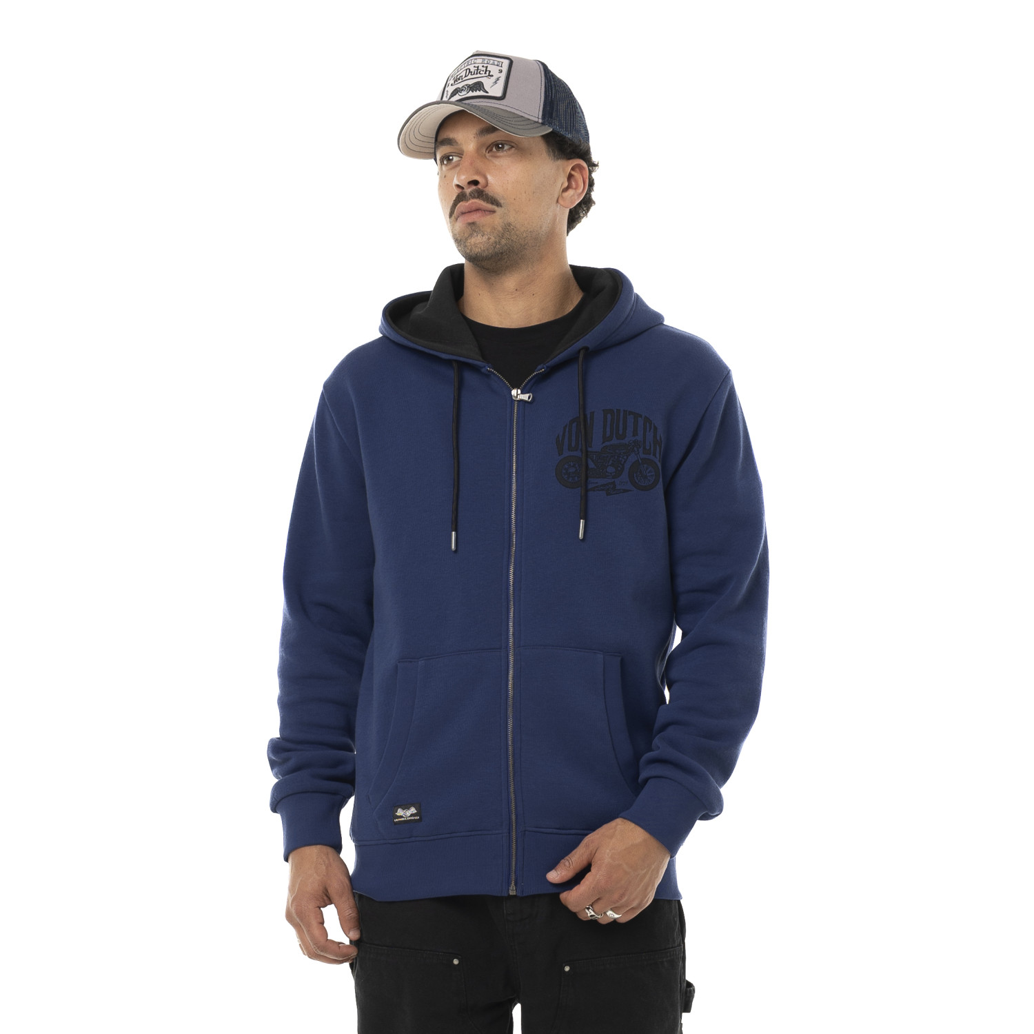 Sweat zippé homme à capuche en molleton avec print devant
