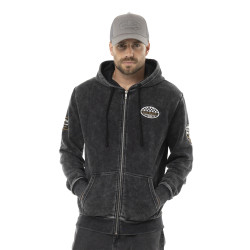 Sweat zippé homme à capuche en molleton et acid wash avec patchs