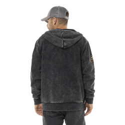 Sweat zippé homme à capuche en molleton et acid wash avec patchs