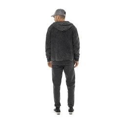 Sweat zippé homme à capuche en molleton et acid wash avec patchs