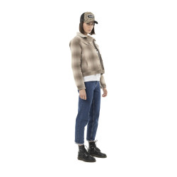Veste femme à carreaux doublée sherpa avec patchs