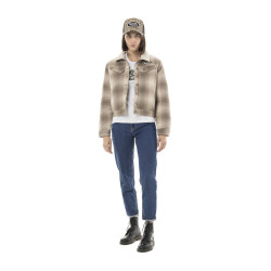 Veste femme à carreaux doublée sherpa avec patchs