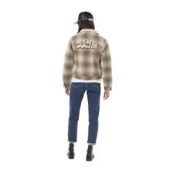 Veste femme à carreaux doublée sherpa avec patchs