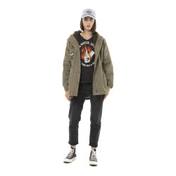 Veste femme à capuche doublée fausse fourrure avec patchs Sahaca