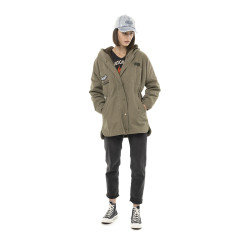 Veste femme à capuche doublée fausse fourrure avec patchs Sahaca