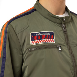 Veste zippée homme de moto en polyester avec patchs Oil