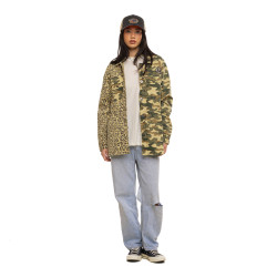 Veste femme cintrée en twill 2 imprimés allover avec patch Bi-Color