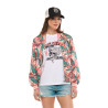 Veste femme satinée allover print avec patch et fil lurex Tropical