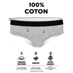 Lot de 5 slips femmeen coton uni ceinture fine 2cm Class
