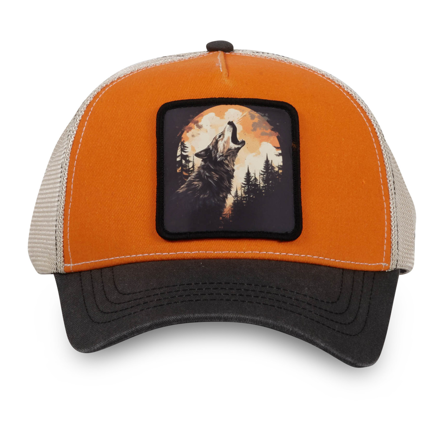 Casquette trucker semi curved avec filet et écusson animal Wolf