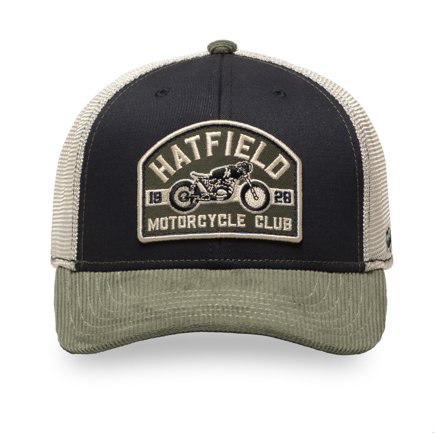 Casquette trucker avec filet bi-matière semi curved avec patch Moto