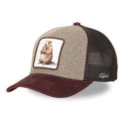 Casquette trucker bi-matière avec filet et écusson animal Grounhog