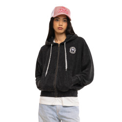 Sweat zippé à capuche femme relax fit acid wash avec patch Palm Patch