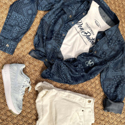 Chemise femme manches longues effet jean Paisley