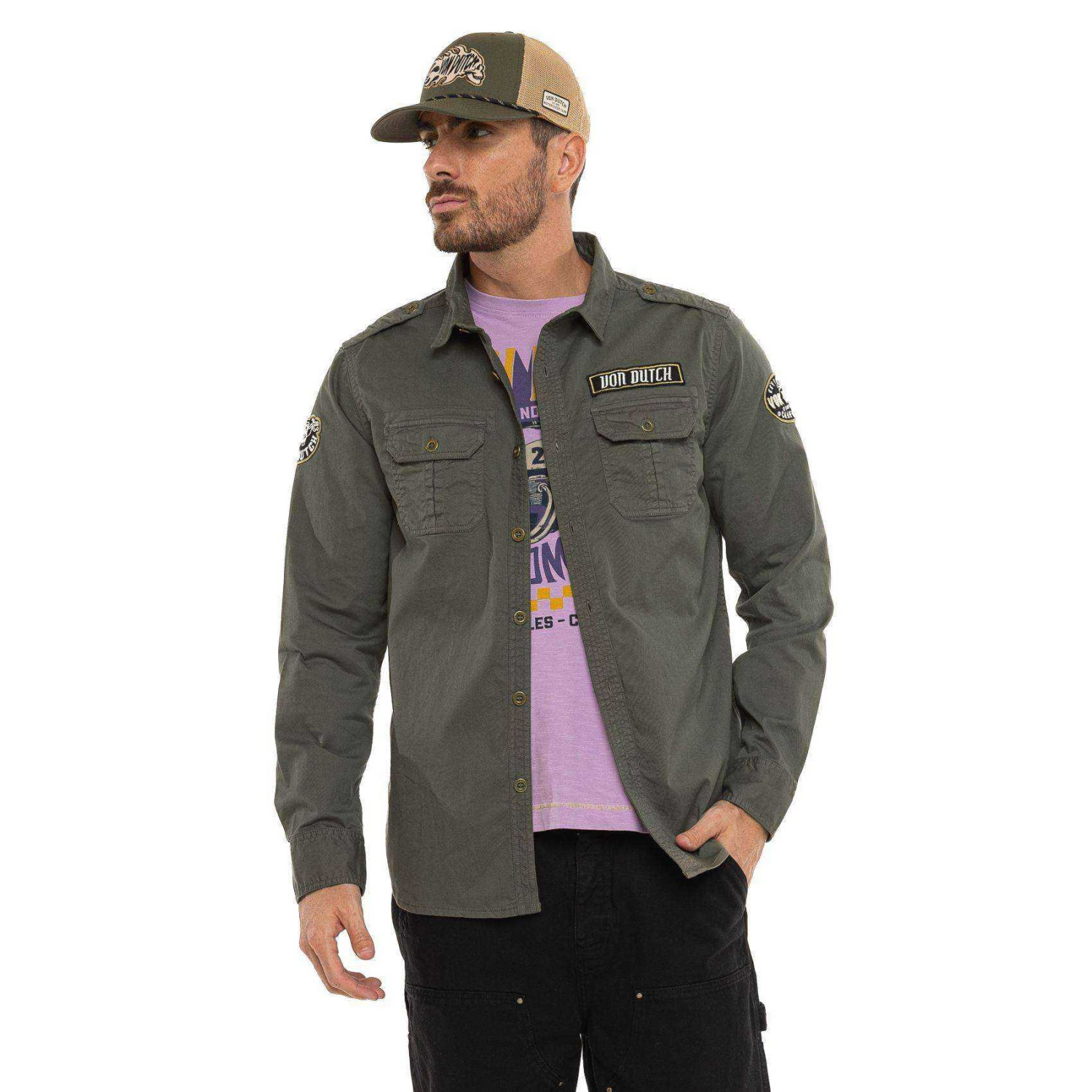 Chemise homme manches longues en twill avec patchs Ivy