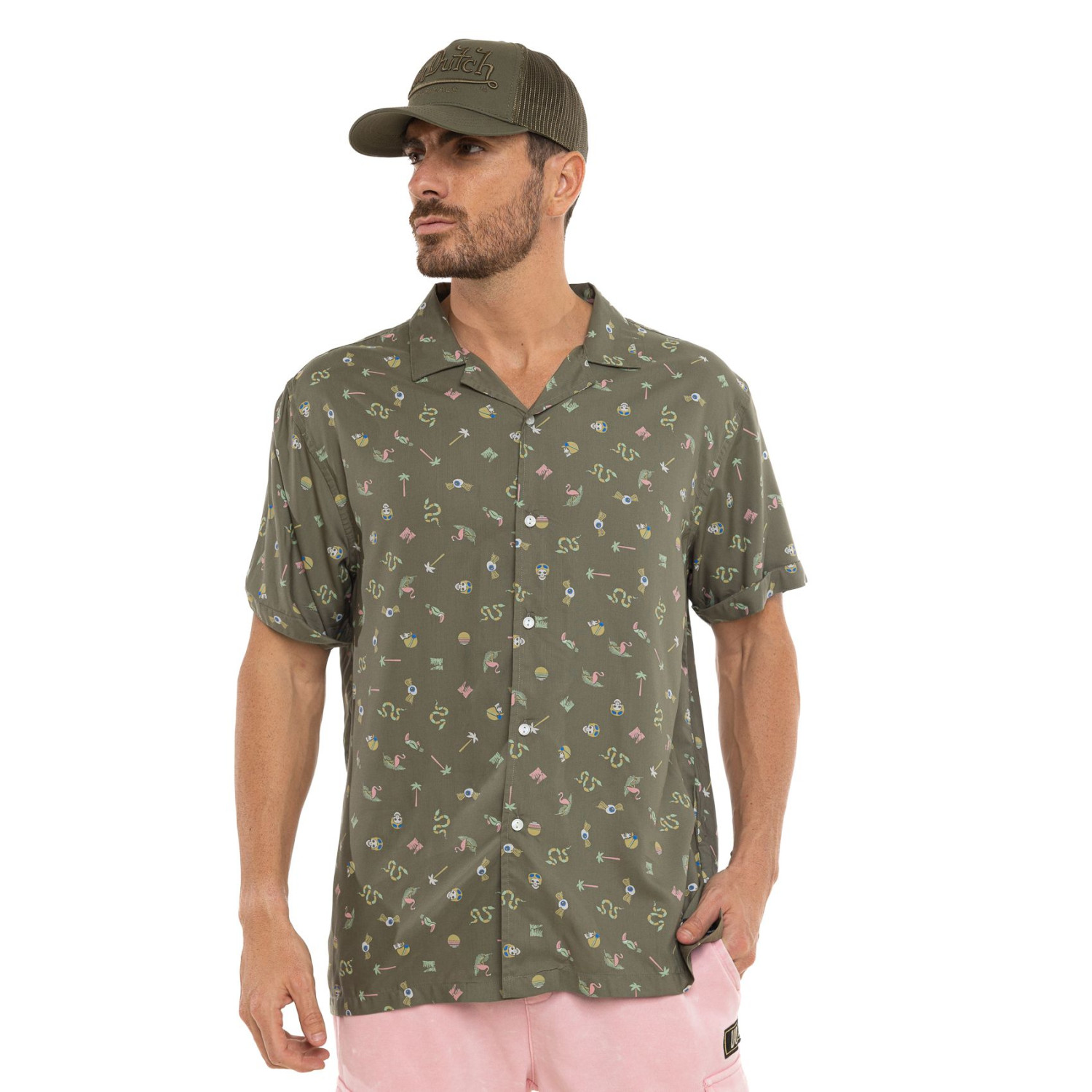 Chemise homme fluide manches courtes en viscose imprimée Sum