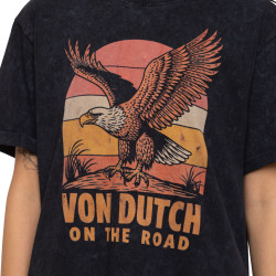 T-shirt femme col rond regular acid wash print devant et dos Eagle