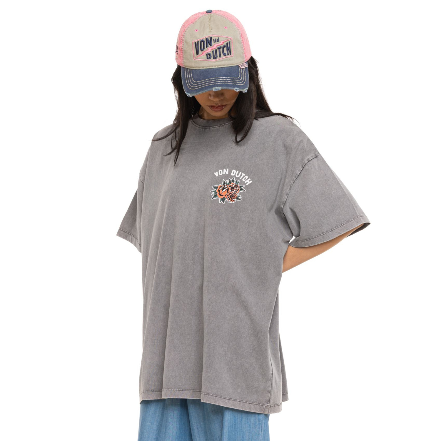 T-shirt femme relax fit col rond lava dye print devant et dos Hand