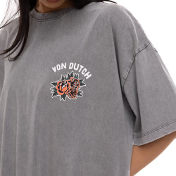 T-shirt femme relax fit col rond lava dye print devant et dos Hand