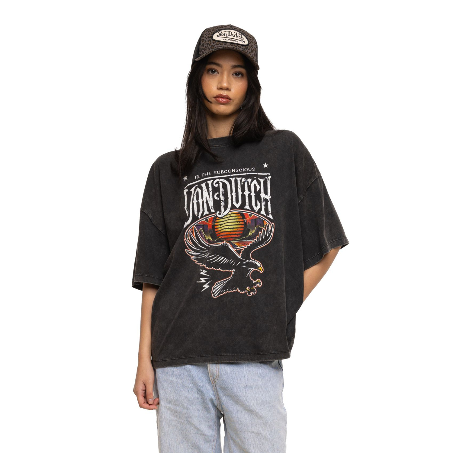 T-shirt femme oversize col rond lava dye print devant Road