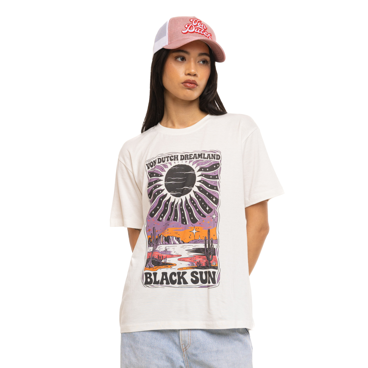 T-shirt femme fluide col rond print devant et dos Sun