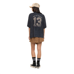 T-shirt femme oversize col rond acid wash print devant et dos Tiger