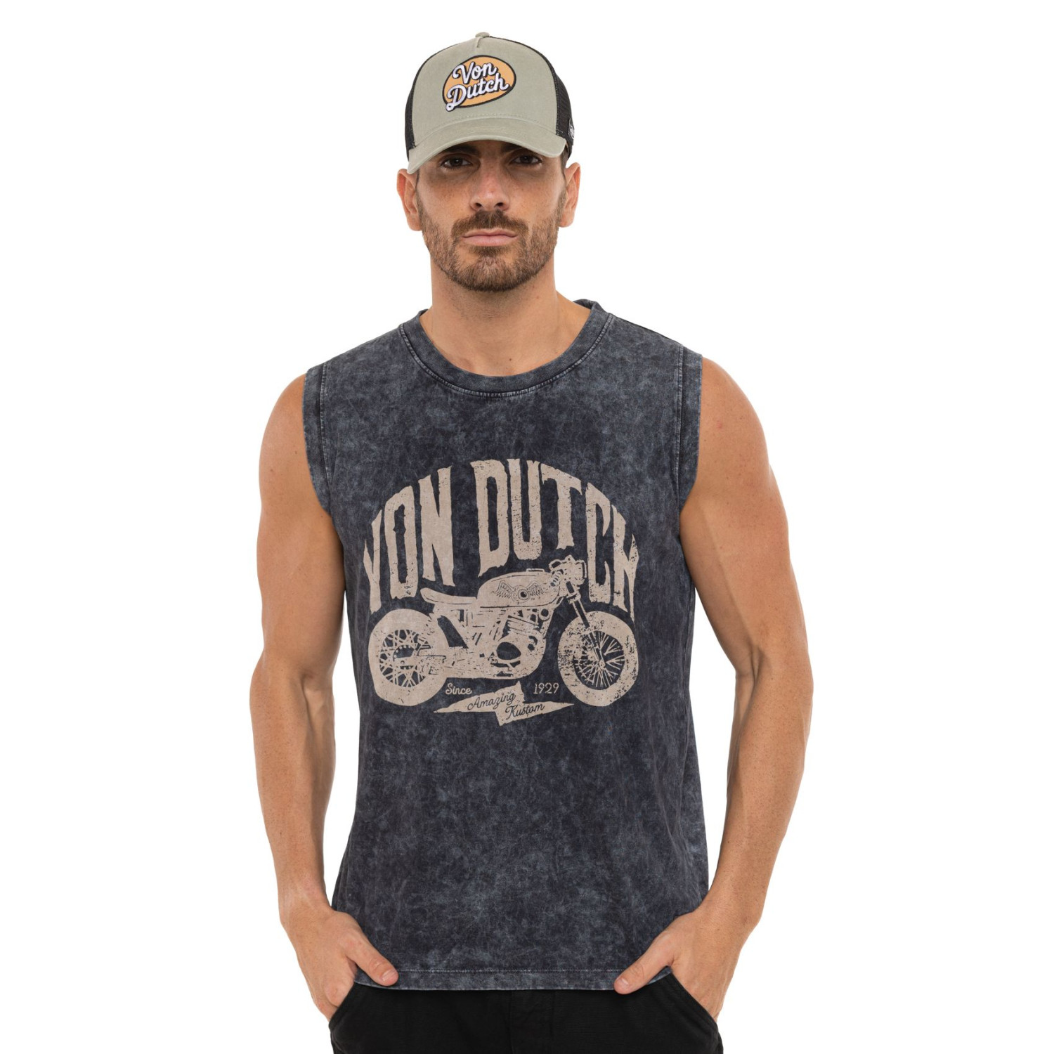 Débardeur homme col rond en jersey acid wash Moto