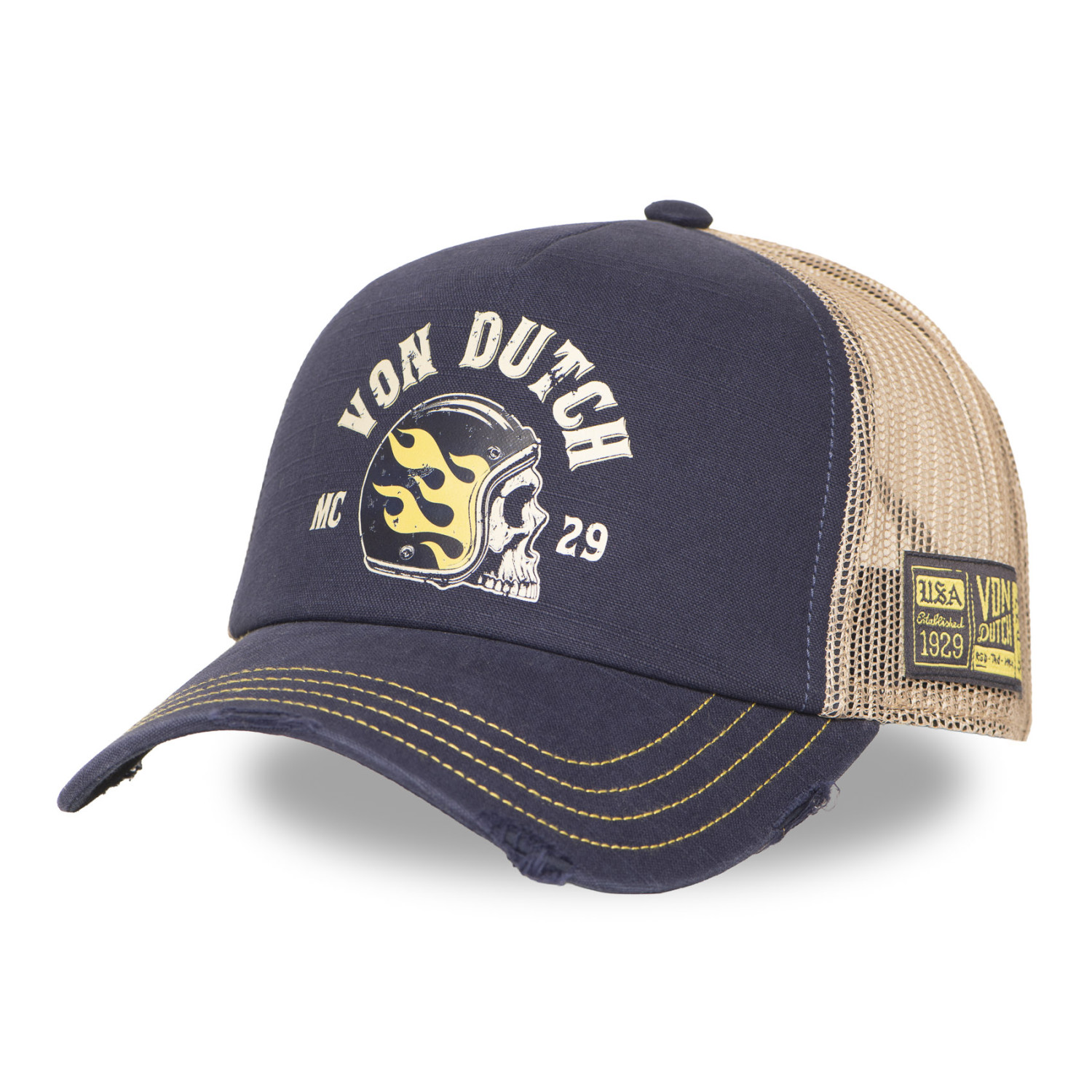 Casquette trucker avec filet effet usé avec print Crew Helmet