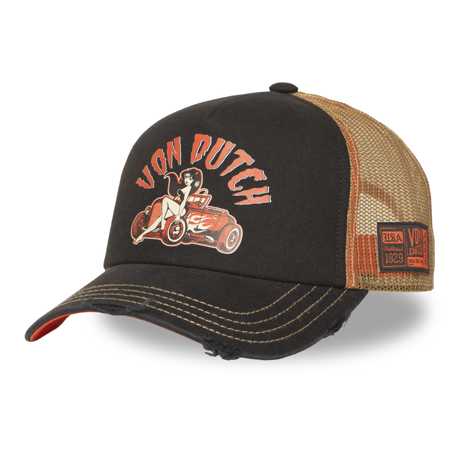 Casquette trucker avec filet effet usé avec print Crew Devil Engine