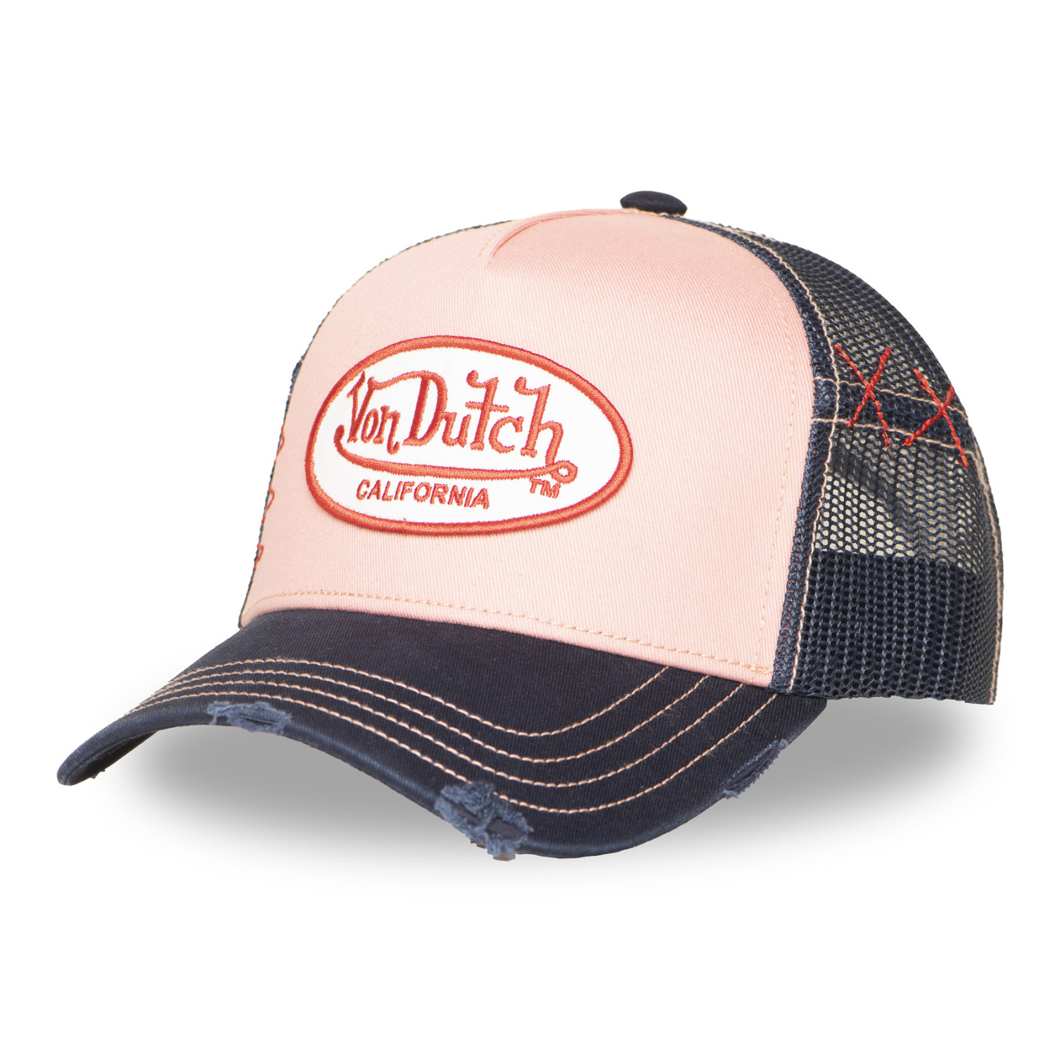 Casquette trucker avec filet effet usé et patch brodé Used