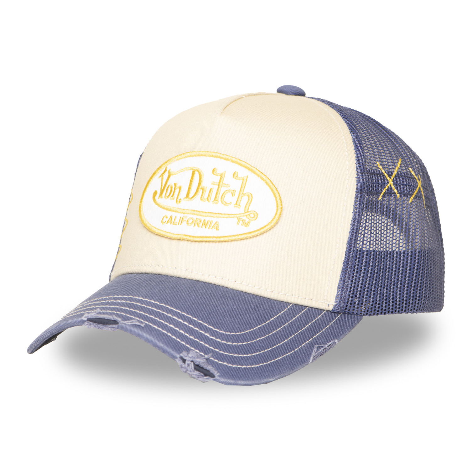 Casquette trucker avec filet effet usé et patch brodé Used