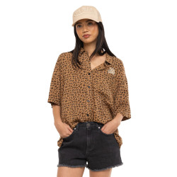 Chemise femme manches courtes fluide allover avec broderie Bestial