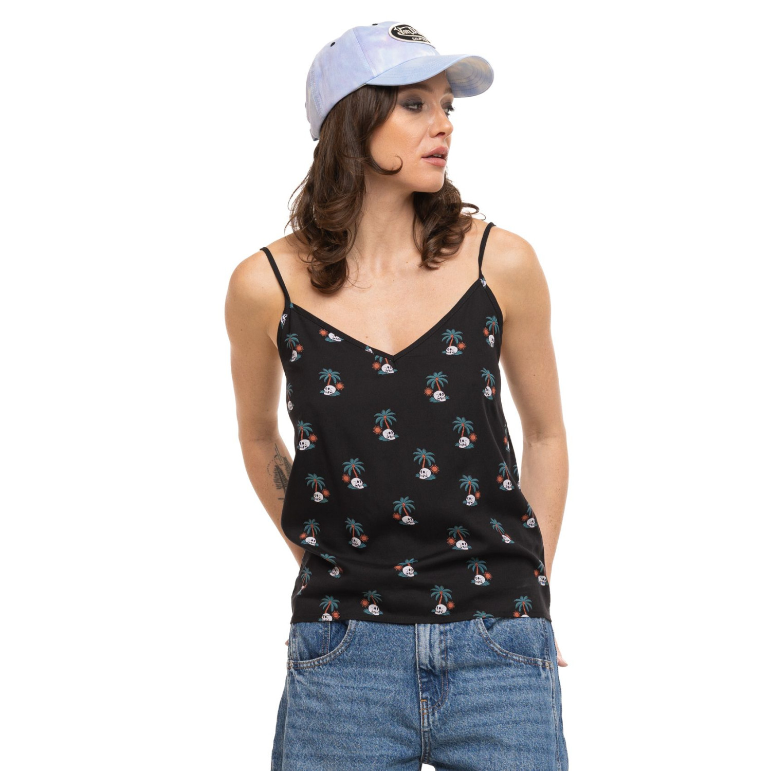 Débardeur type caraco femme fluide avec patch métal Inse