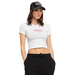 T-shirt femme crop top moulant col rond print devant Rud