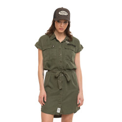 Robe courte fluide en tencel avec print et patchs Chevron