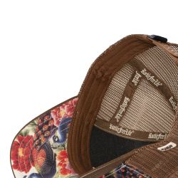 Casquette trucker imprimée filet logo brodé visière simili Kado