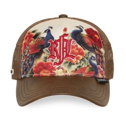 Casquette trucker imprimée filet logo brodé visière simili Kado