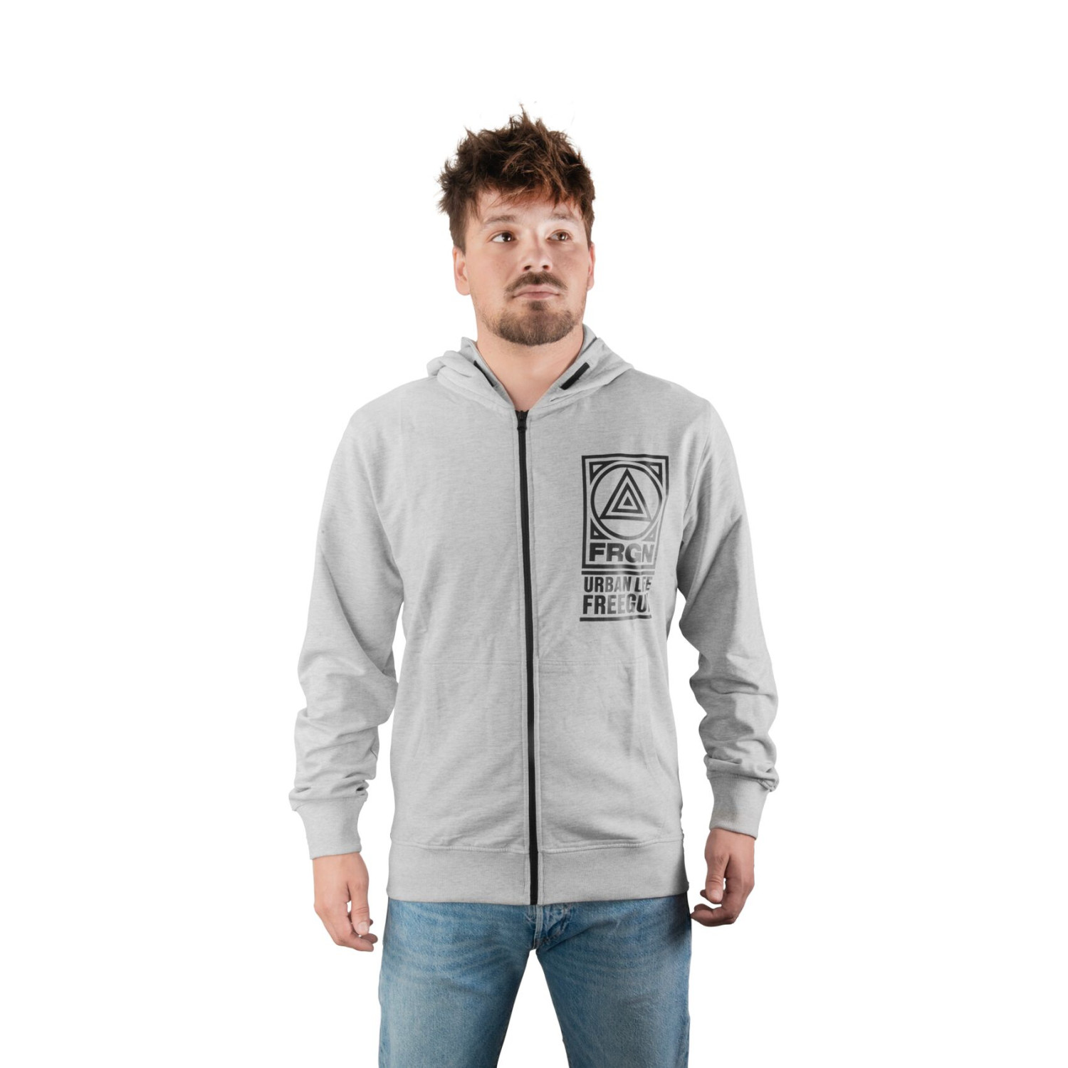 Sweat zippé à capuche homme en french terry imprimé poitrine Liam