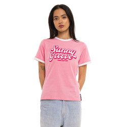 T-shirt femme col rond avec Rib contrastés et print devant Groovy