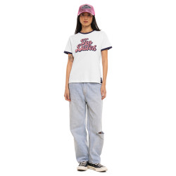 T-shirt femme col rond avec Rib contrastés et print devant Groovy