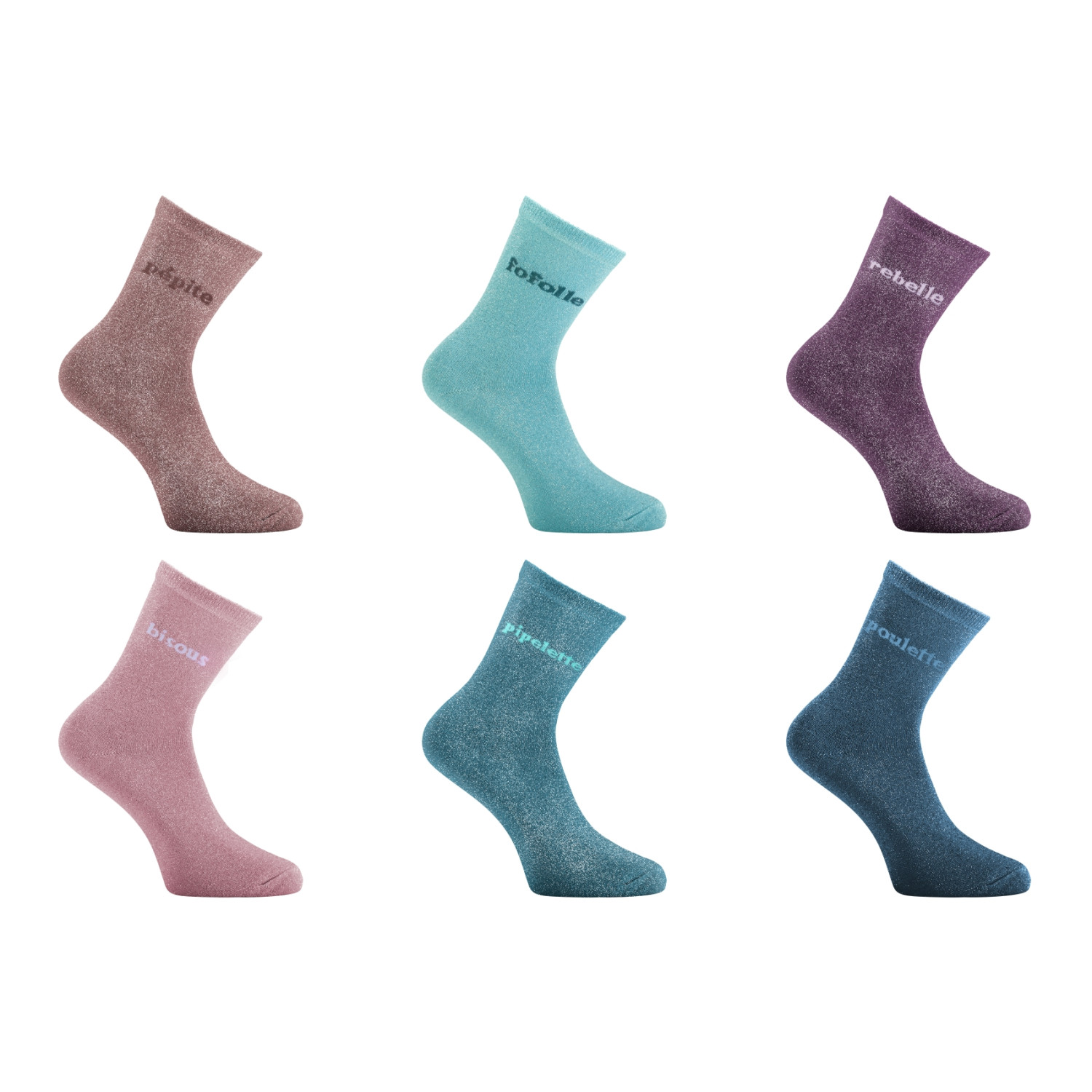 Lots de 6 Paires de chaussettes femme à paillettes soft Pépite
