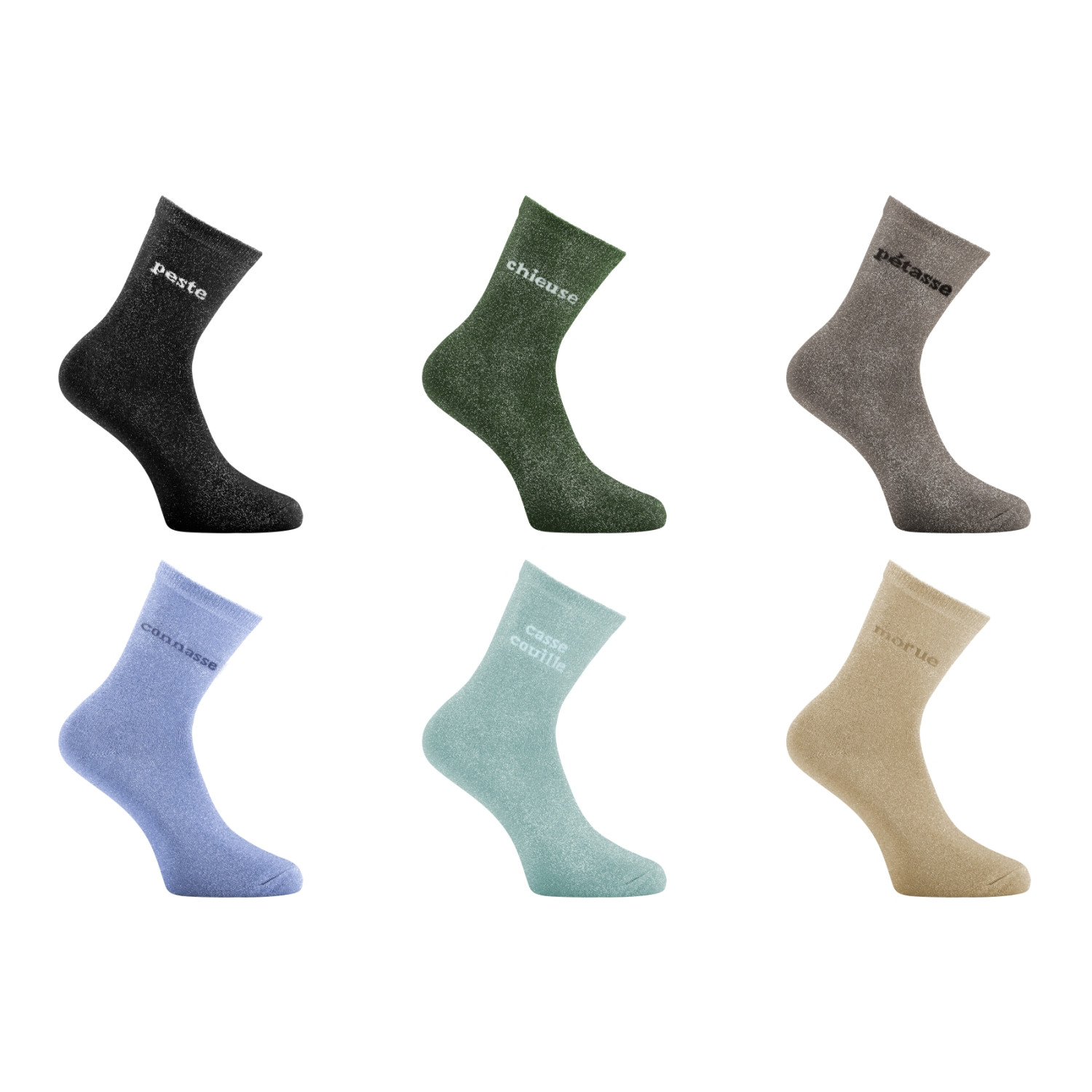 Lot de 6 Paires de chaussettes  femme à paillettes osé Peste