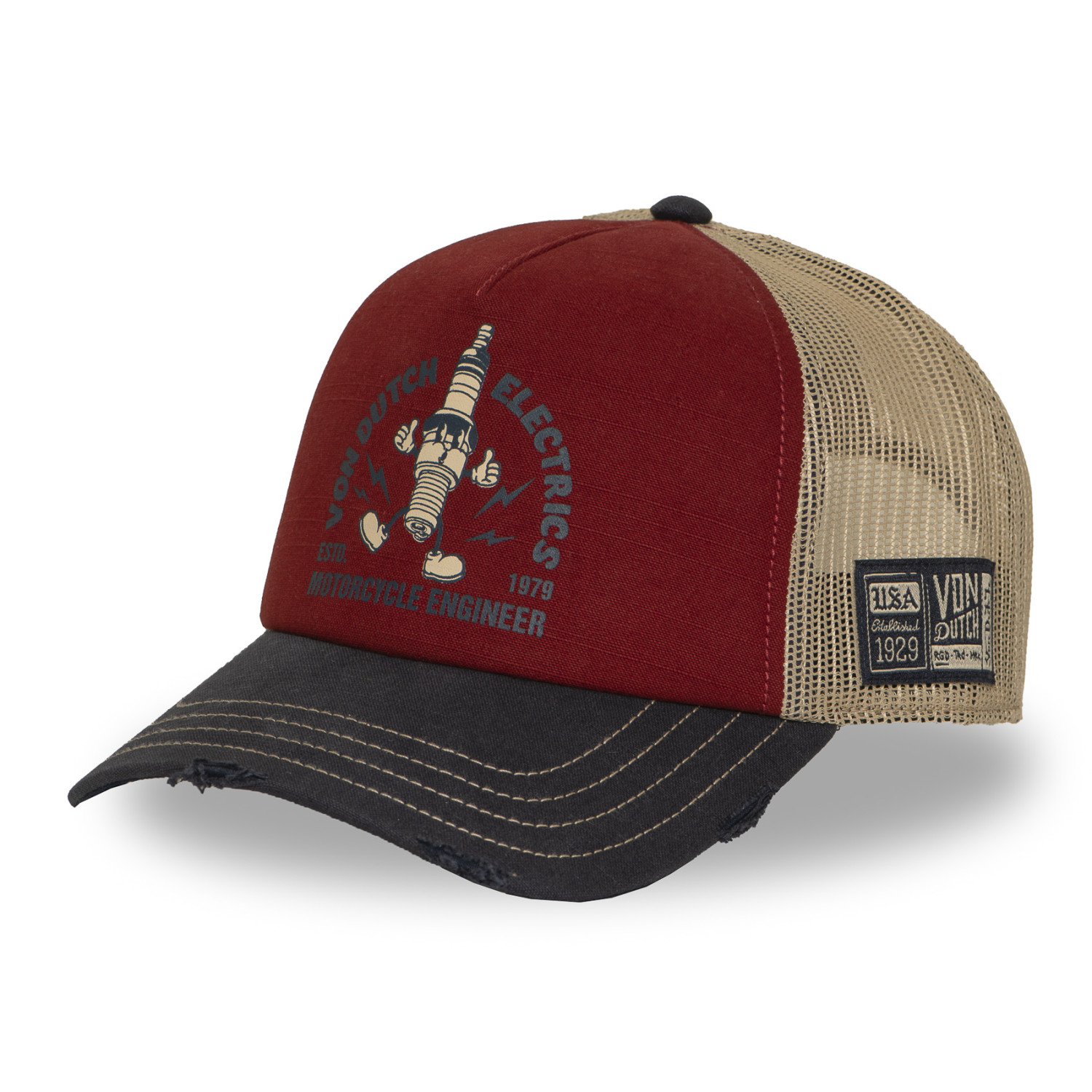 Casquette trucker filet effet usé avec print Crew Electrics