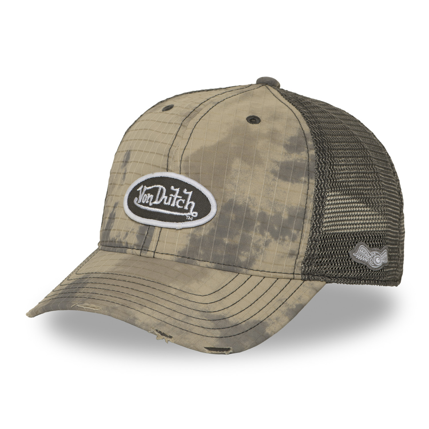 Casquette baseball filet en ripstop effet usé avec patch Mac kamo
