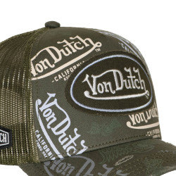 Casquette trucker effet usé avec patch et print Café Olive