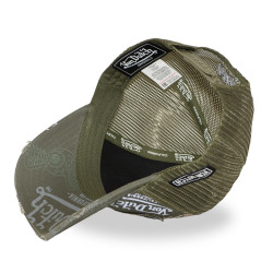 Casquette trucker effet usé avec patch et print Café Olive