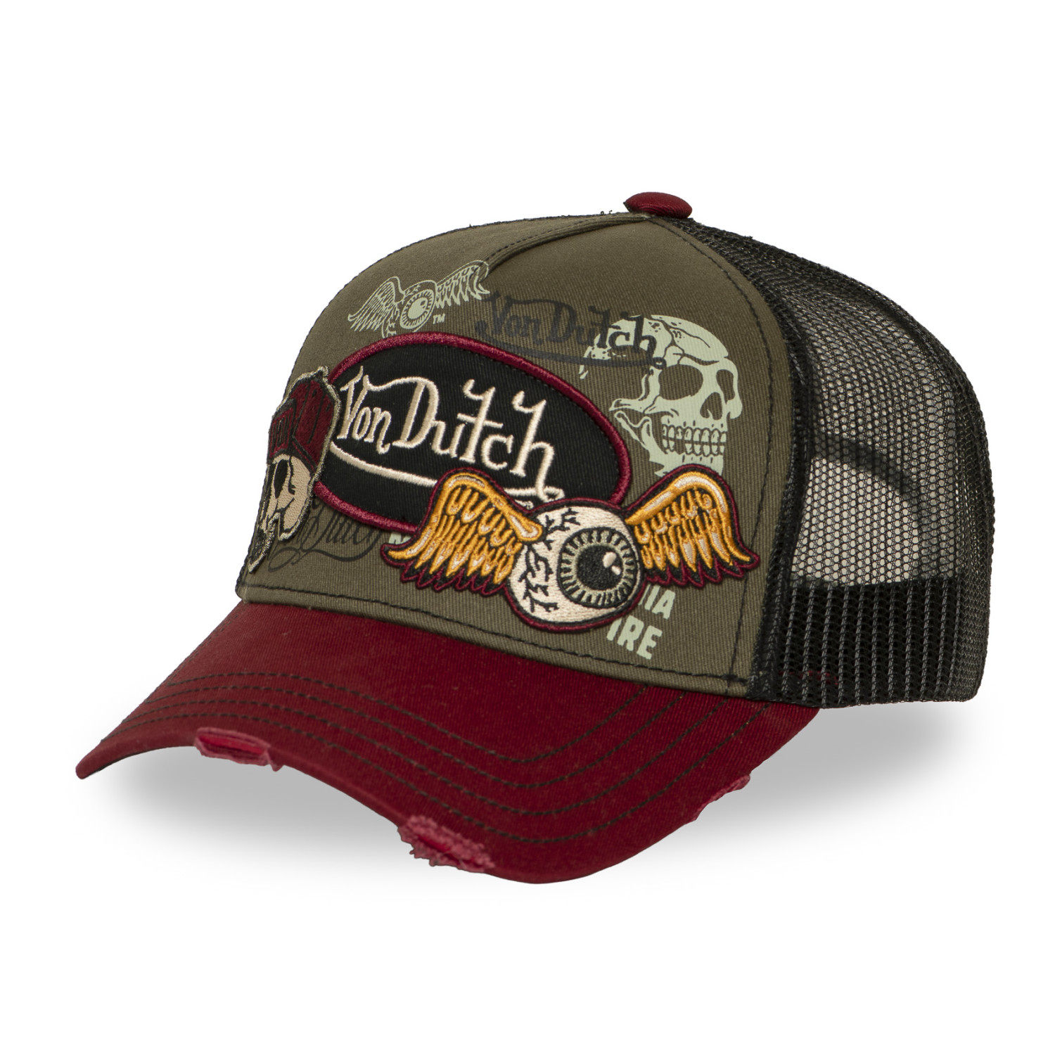 Casquette trucker filet effet usé avec patch et print Patches17
