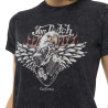 T-shirt femme uni col rond délavé et print devant Motor