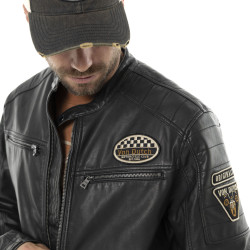 Veste Motard homme en simili poches poitrine et patchs Rider
